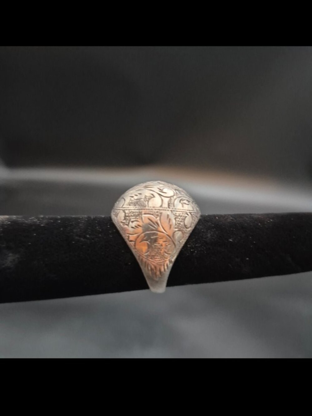 Sterling Silver 8g  Dome Ring Floral Etched Bubble Dome Size 8 1/2 Vintage